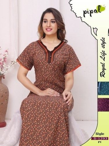 Printed Half Sleeves Soft Cotton Stylish Nighty For Ladies,normal Wash