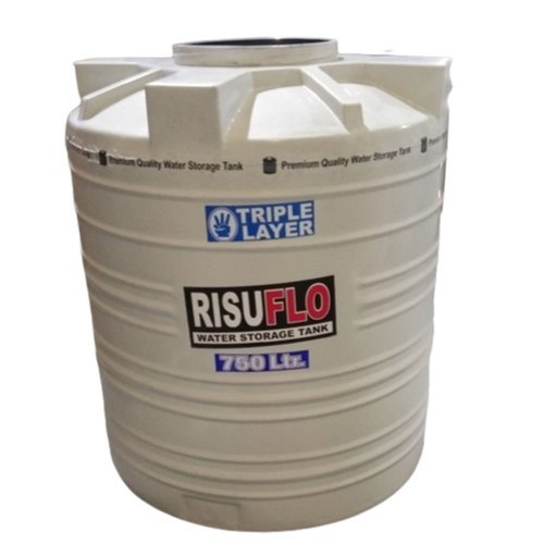 सफ़ेद रिसु फ़्लो वाटर स्टोरेज प्लास्टिक टैंक, ट्रिपल लेयर, 750 लीटर, मज़बूत और लंबा टिकाऊ