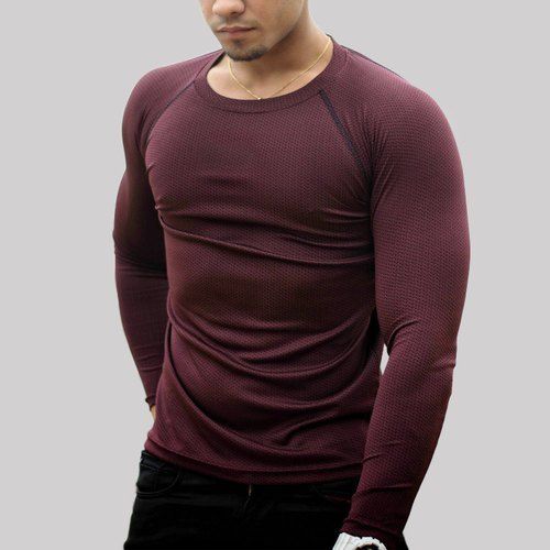 Maroon 100 % Cotton Comfortable And Easy To Wear Full Sleeves Dry Fit Mens T Shirts