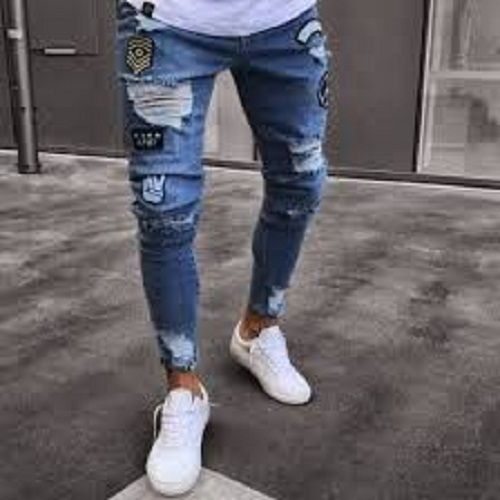 Washable Comfortable And Breathable Slim Fit Rough Look Blue Denim Jeans For Mens