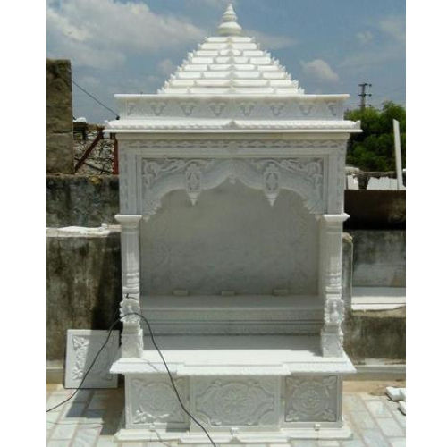 Indian White Marble Handcarved Stone Crafts Pooja Mandir