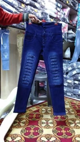 Ladies Blue Shaded Party Wear Stylish And Comfortable Full Length Jeans