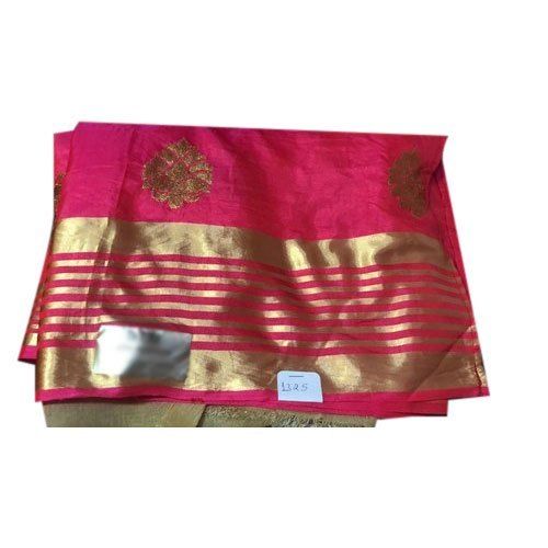 Red Ladies Elegant Look Party Wear Pink And Golden Fancy Silk Saree With Blouse Piece