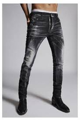 पुरुषों के लिए फैशनेबल स्ट्रेचेबल और हवा पार होने योग्य स्लिम फिट काली डेनिम जींस