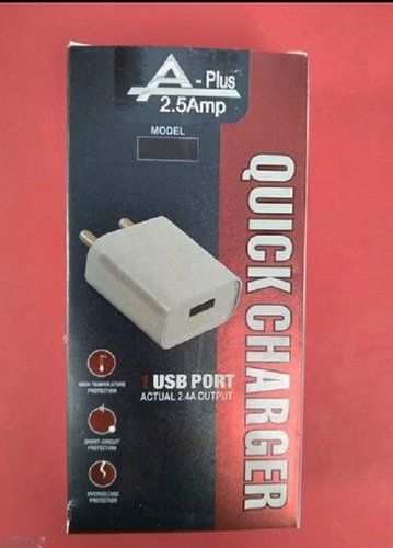 Ruggedly Constructed Portable And Fast Charging Single USB Port Mobile Charger - Plastic Body, Lightweight Design, White Color, Compatible with 2mm Charging Connector