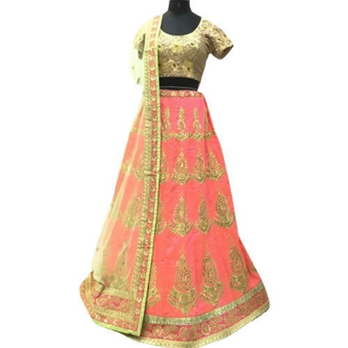 Stitched Pink And Golden Fancy Designer Lehenga Choli For Party Wear