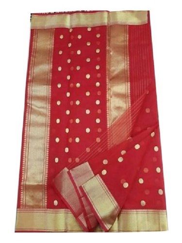 Designer Stylish Stunning Look Wedding Wear Red And Golden Chanderi Silk Saree For Women 