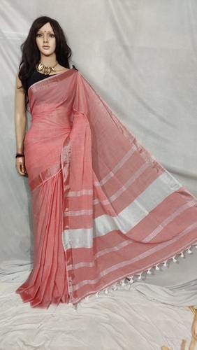 Party Wear Women Beautifully Designed Highly Breathable Pink And White Cotton Saree