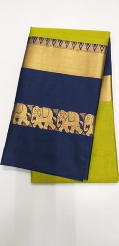 Party Wear Women Designer And Stylish Green And Blue Cotton Sarees With Unstitched Blouse