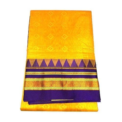 Cotton Silk Women Designer And Stylish Highly Breathable Yellow And Purple Saree With Unstitched Blouse