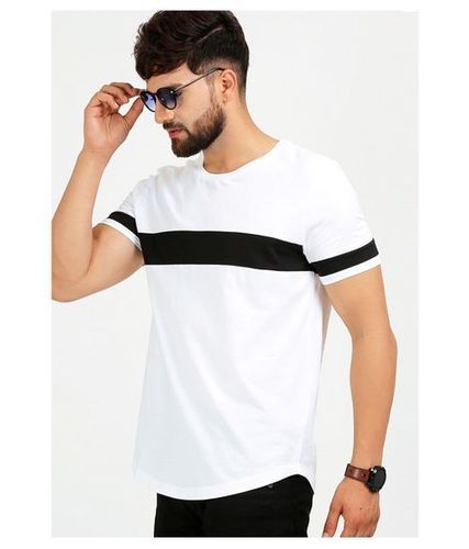 Black And White Color Lightweight And Comfortable Round Neck Mens Cotton T-shirt