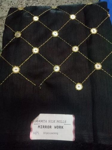 Fancy Mirror Work Silk Black Blouse Material