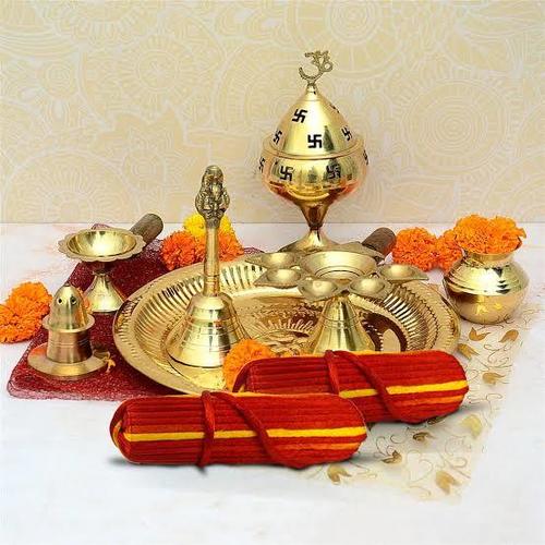 Ashtamangalya Set / Brass Pooja Thali Set worship Thali aarti