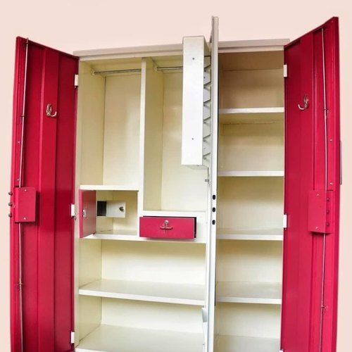 Pink White Color Coated Multiple Compartment Iron Almirah