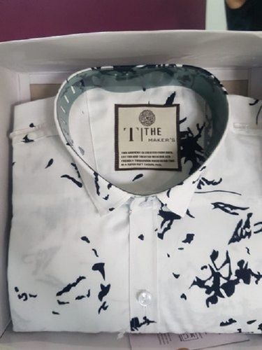 White And Black Color Summer Wear Collar Neck Pure Cotton Printed Men'S Casual Shirt  Age Group: 20 25