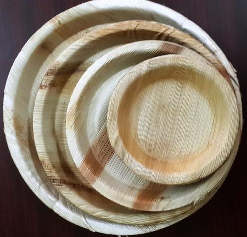 Lite Brown Disposable And High Grade Round Shape Biodegradable Areca Leaf Plates For Party And Event Supplies