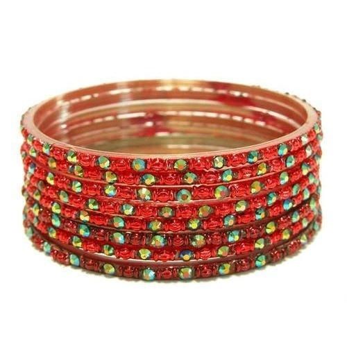 Party Fashionable Traditional Wear Red And Green Color Glass Bangle For Women 