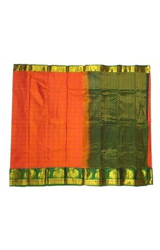 Printed Orange And Green Beautiful Stylish Breathable Designer Modern Party Wear Pure Cotton Silk Sarees