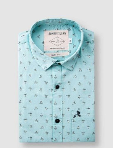 Sky Blue Color Breathable And Comfortable Printed Cotton Men'S Shirt  Age Group: 20 25