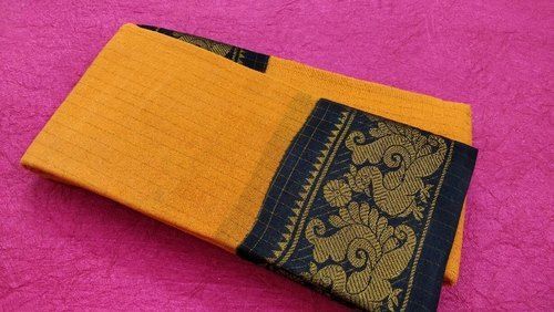 Summer Yellow And Green Plain Formal Wear Cotton Ladies Saree With Blouse Piece Set For Casual Wear