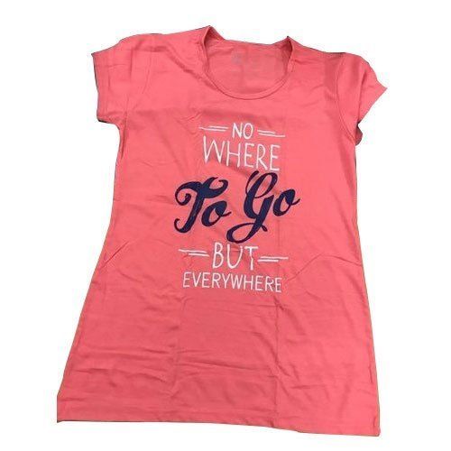 Cotton Peach And Printed Half Sleeve Ladies T Shirts For Casual And Regular Wear