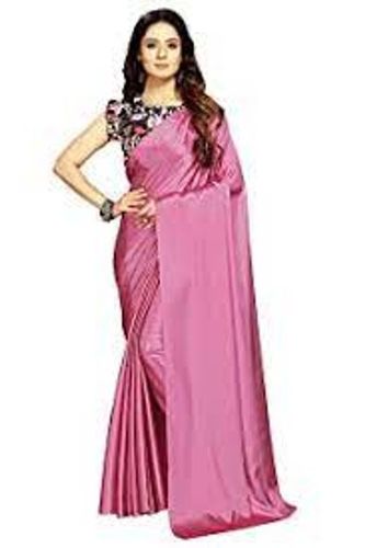 Pink satin silk saree with golden satin Blouse - sarees online - gnp005359