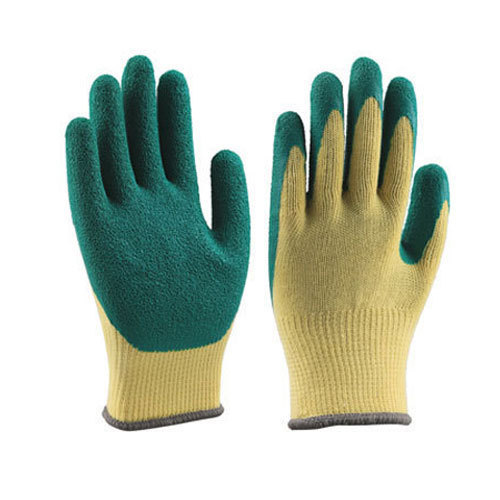 Full Finger Style Plain Cotton Green Washable And Breathable Latex Coated Gloves