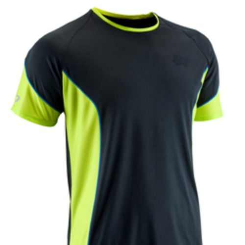 Men Round Neck Short Sleeves Printed Nylon Black And Green Sports T-Shirts