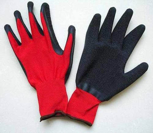 Plain Cotton Washable And Breathable Full Finger Style Black Latex Coated Gloves