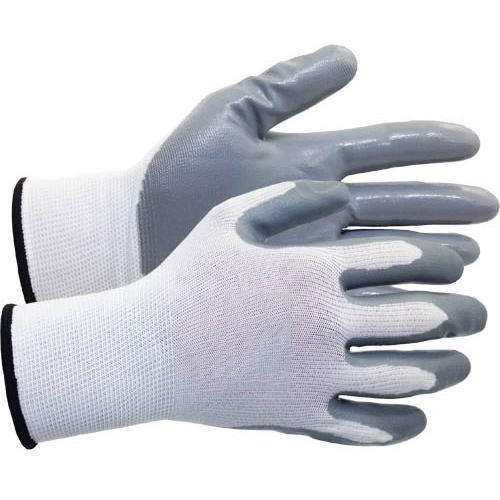 Plain Pattern Full Finger Style Grey Washable And Breathable Latex Coated Gloves