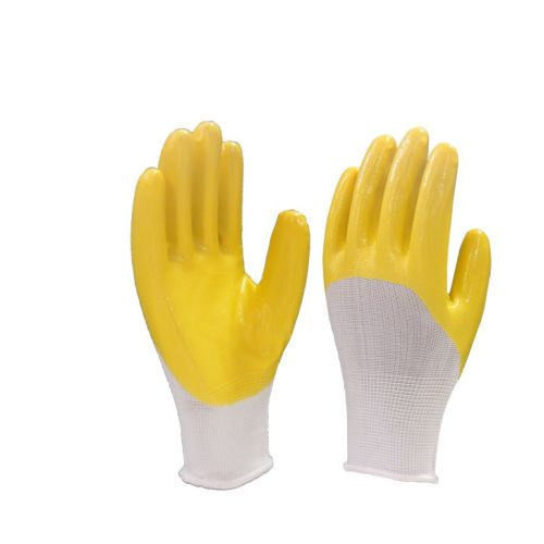 Cotton Shoreless High Quality Tested Yellow And White Unisex Latex Coating Gloves For Industrial