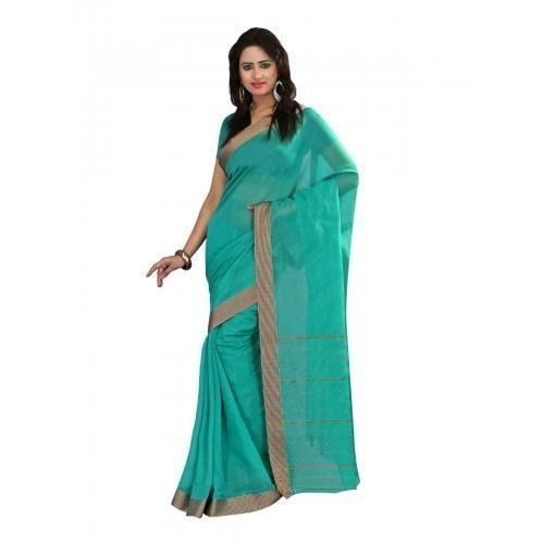 Tear Resistance Green Ladies Cotton Saree