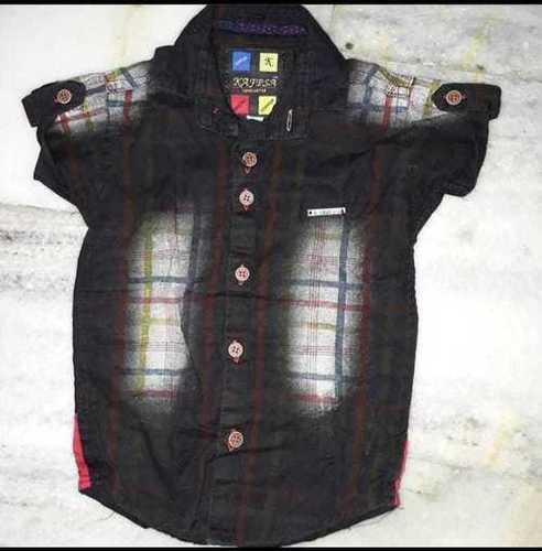 Black Checked Printed Short Sleeves Casual Wear Cotton Shirts For Kids Age Group: 5+