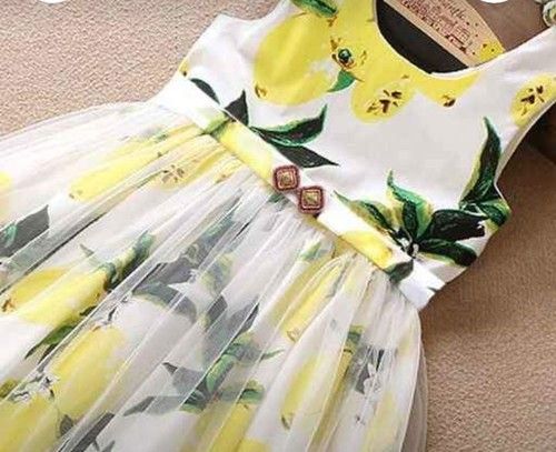 Canvas Blend Yellow Color Sleeveless Breathable And Comfortable Dwiden Cotton Girls Frock