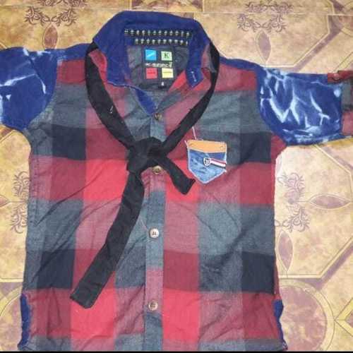 Blue And Red Checked Printed Party Wear Cotton Shirts For Kids Age Group: 4+