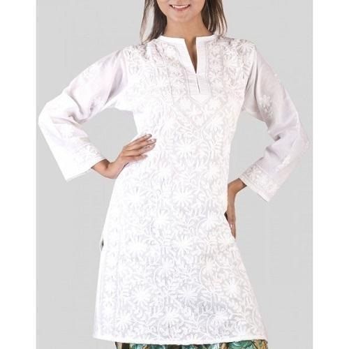 Breathable And Comfortable Needlecraft Lucknowi Chikankari Pure Cotton Kurti  Bust Size: 35  Centimeter (Cm)