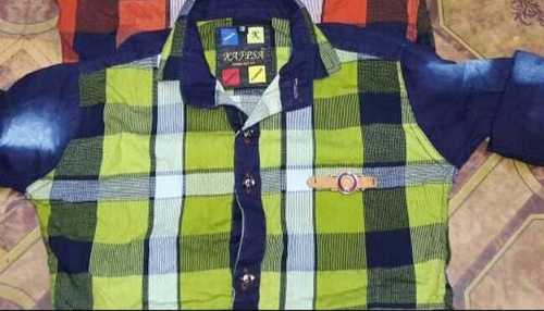 Green And Blue Checked Printed Full Sleeves Daily Wear Shirts For Kids 