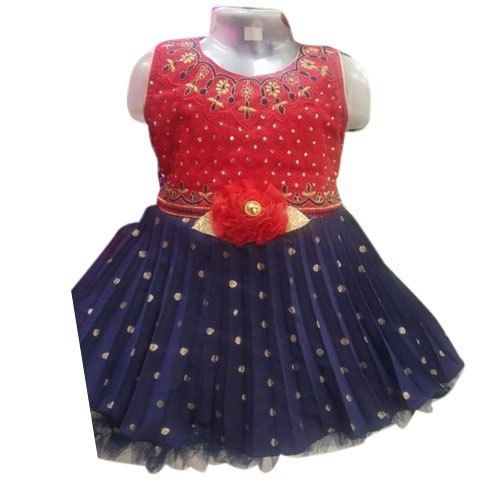 Navy Blue Red Casual And Party Wear Skin Friendly Wrinkle Free Frock