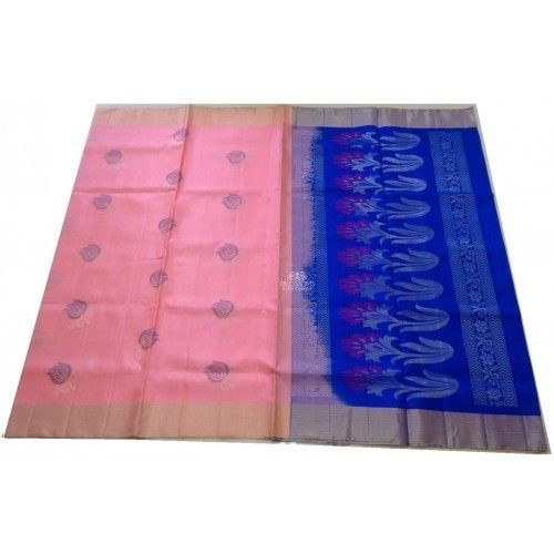 Cotton Pink And Blue Color Printed Handloom Soft Silk Ladies Saree With Blouse Piece Set For Casual Wear