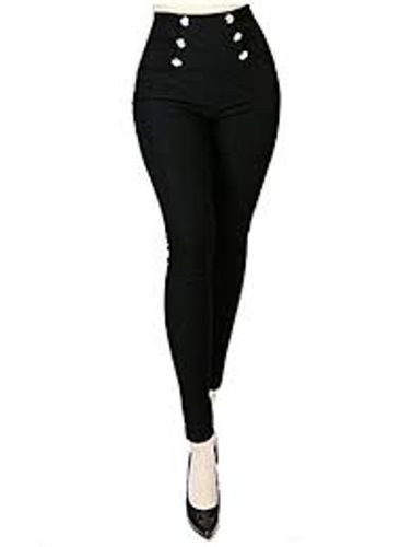Plain Black Color Rayon Leggings For Casual Wear With 40 Cm Length