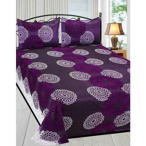 Blue 100 Percent Pure Cotton Purple Color Printed Double Bed Sheet For Home Use