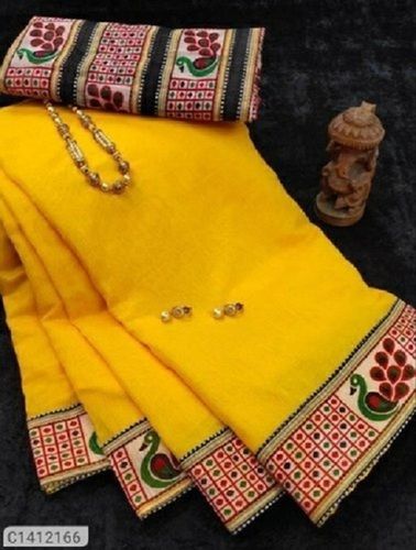 Designer Yellow Party Wear Cotton Beautiful Stylish Breathable Designer Wear Modern And Trendy Cotton Sarees