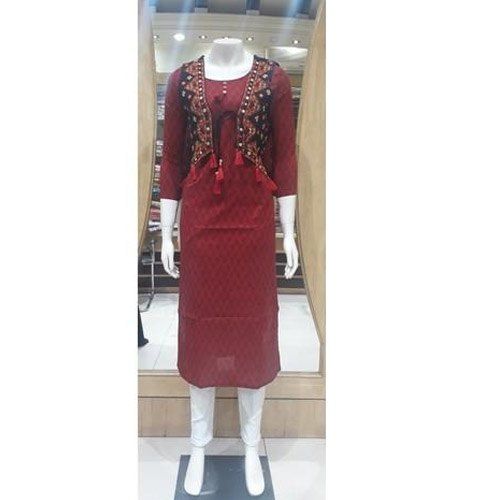 Maroon Svf Printed Cotton Jacket Kurti Beautiful Pattern And Design For Occasion Decoration Material: Paint