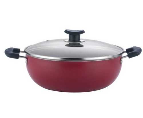 Black Non Stick Deep Kadai With Glass Lid, 4.1 Litres Capacity, Round Shape