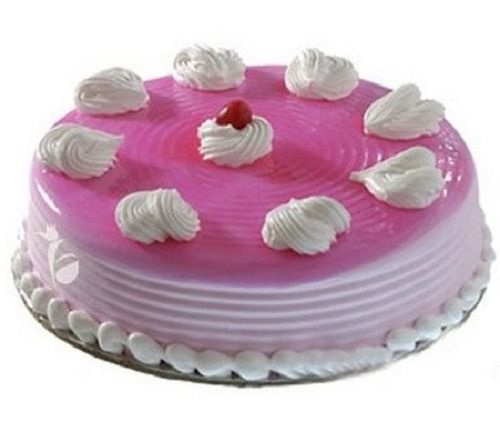 Pink Strawberry Flavor Hygienically Packed And Customized Round Shape Birthday Cake