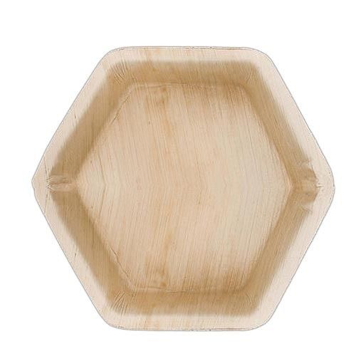 Plain Brown Hexagonal Shape Environment Friendly Recyclable Areca Leaf Plate