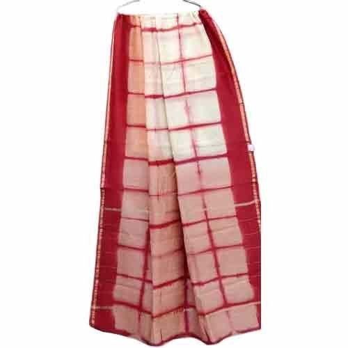 White And Red Casual Wear Check Silk Cotton Ladies Saree With Blouse Piece Set For Casual Wear