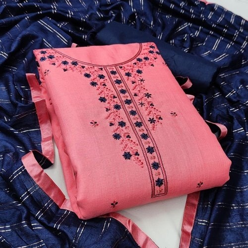 Indian Colour Pink And Blue Designer Unstitched Suits Beautiful Pattern High Quality Fabric
