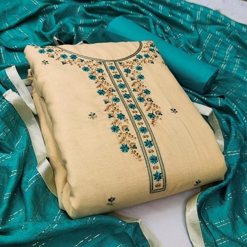 Indian Cream And Mint Green Color Designer Unstitched Suits High Quality Fabric