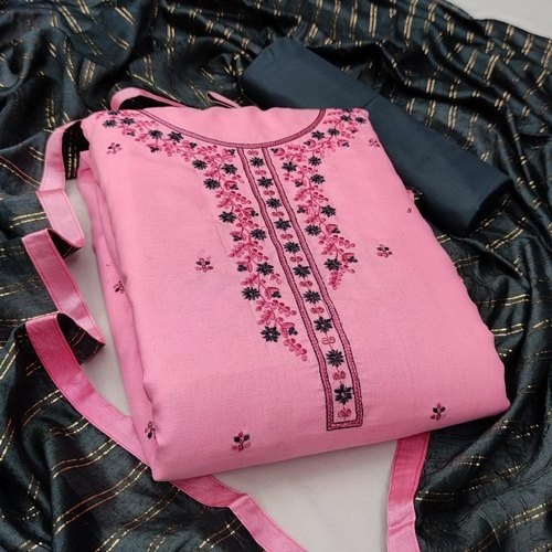 Designer Cotton Silk Unstitched Suits - Customized Size In Pink And Black | Quick Dry, Washable, Stylish Printed Pattern, Versatile For All Seasons